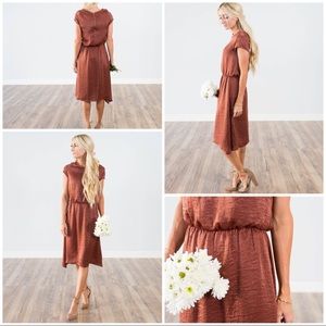 Dresses - Silky rusted copper metallic cap sleeve midi dress Dresses - Silky rusted copper metallic cap sleeve midi dress